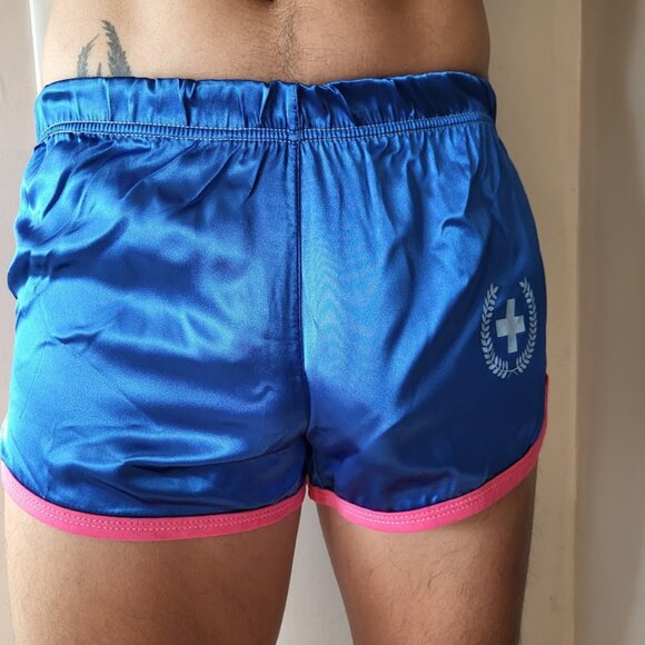 Andrew Christian Vintage Retro Jogging Shorts Large Blue NEW - Picture 1 of 5